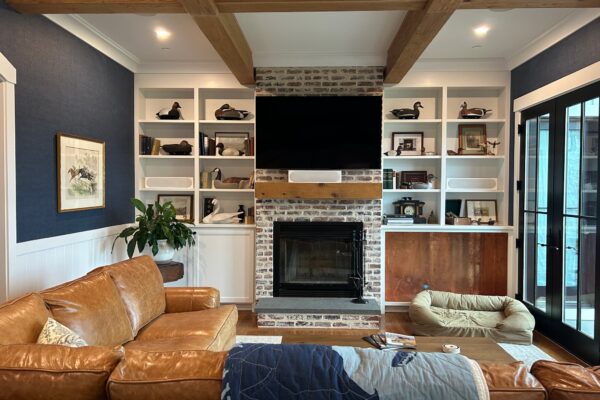 Chester, MD TV above fireplace with front channel speakers