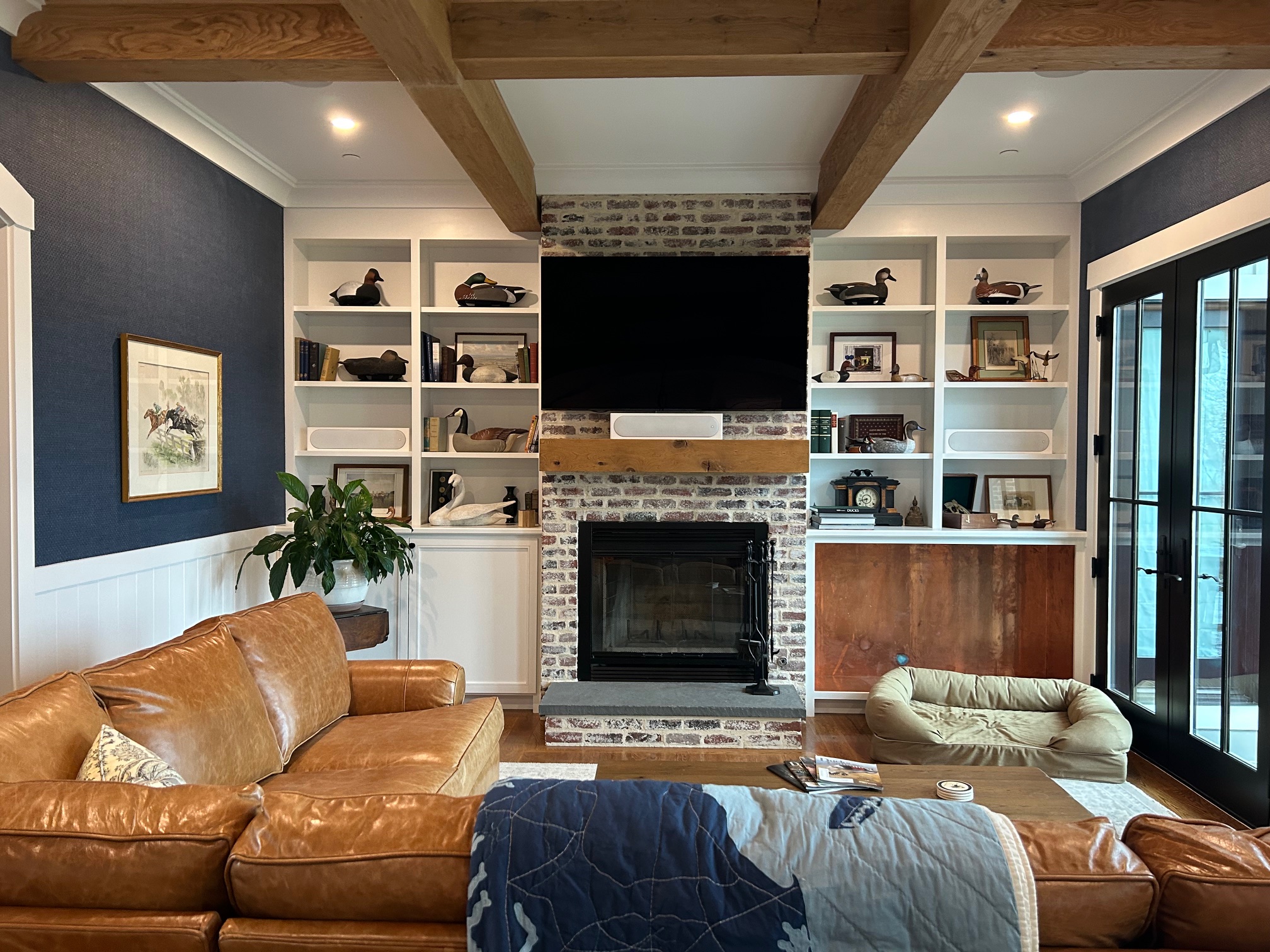 Chester, MD TV above fireplace with front channel speakers